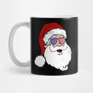 Funny Santa Claus Vintage Patriotic Hipster Design with American USA flag sunglasses For Christmas Mug